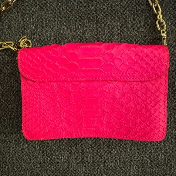 Tory Burch Hot Pink Crossbody Reptile Bag with Gold Chain - Picture 13 of 13